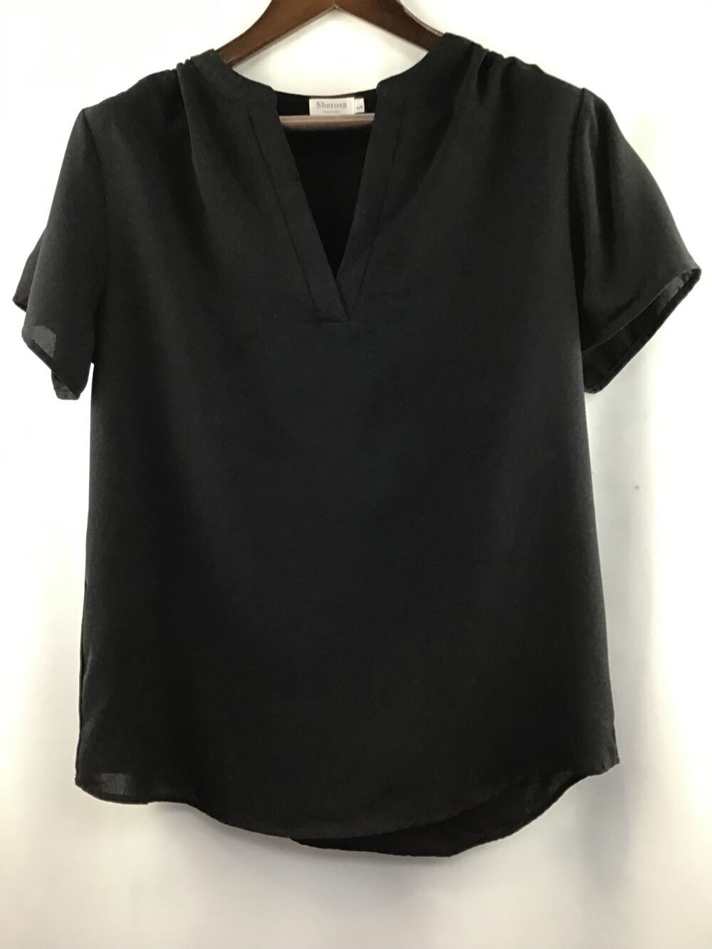 Women’s Sherosa Black Short Sleeved V-Neck Tunic Blouse Size Large